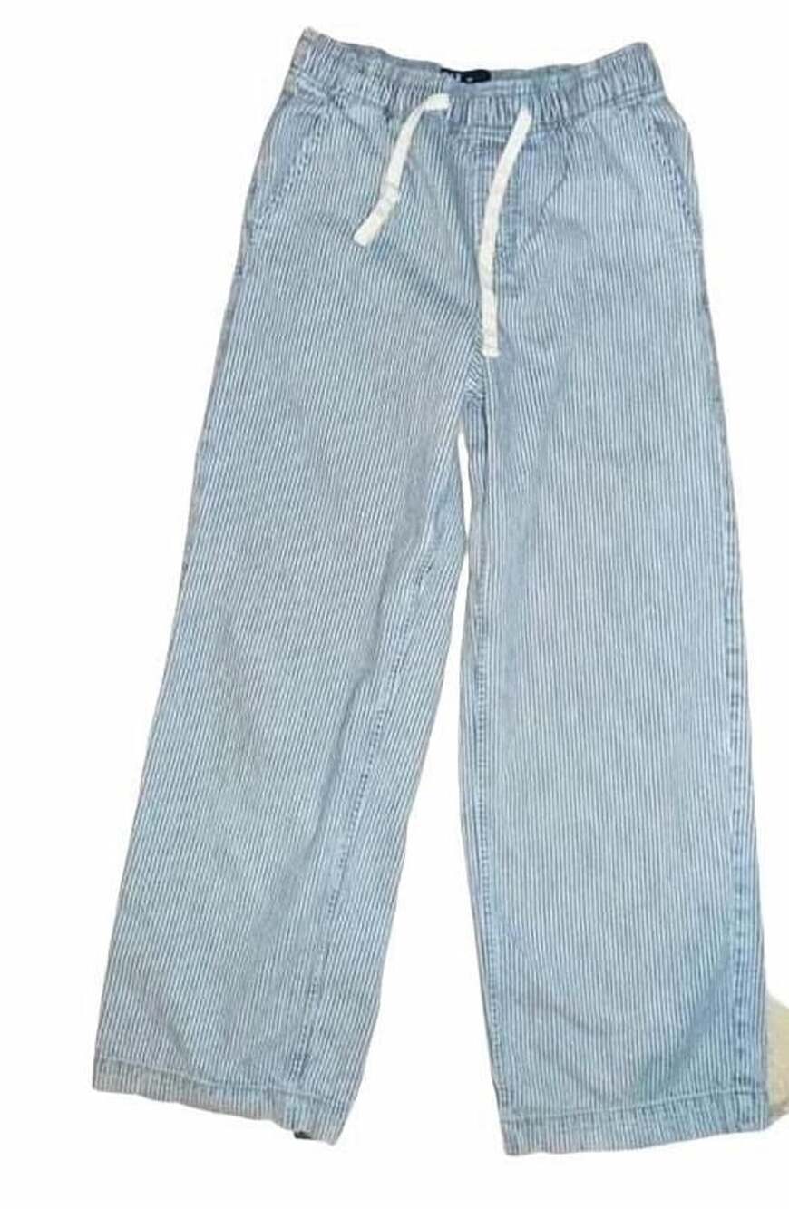 Gap High Rise Wide-Leg Denim Size XS Striped Blue Drawstring Pants